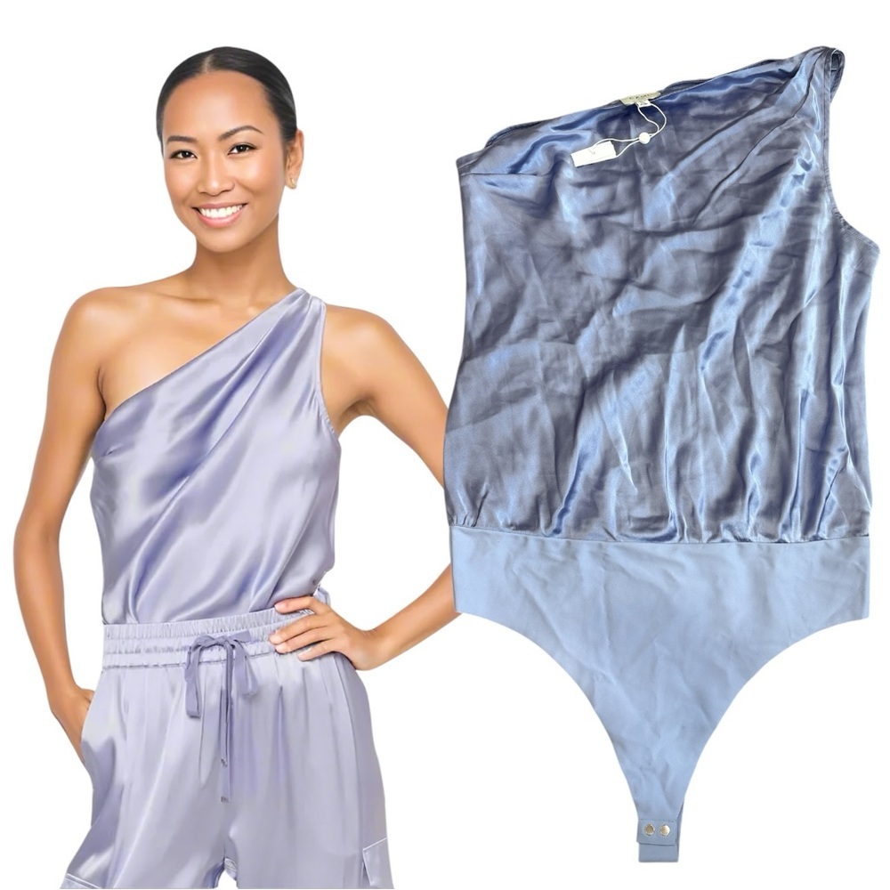 Cami NYC Silk DARBY BODYSUIT CORNFLOWER Lilac Blue One Shoulder XL NEW F20-20